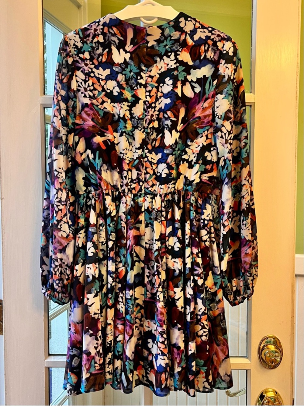 Badgley Mischka Floral Multicolor Long Sleeve V-Neck Dress Flouncey Flair - Picture 2 of 8